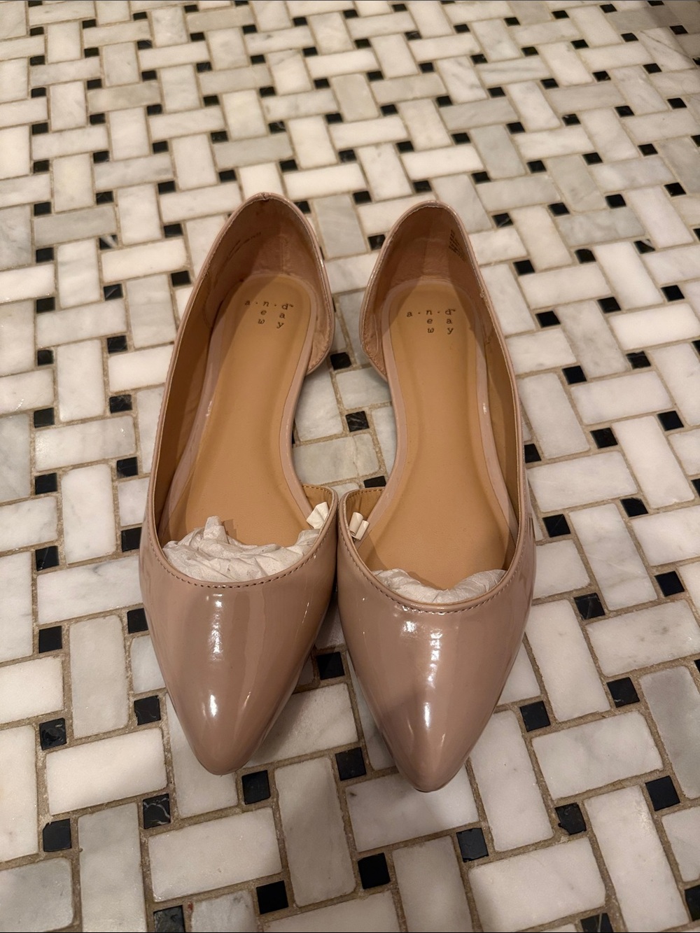 a new day Nude Patent Pointed-Toe Ballet Flats